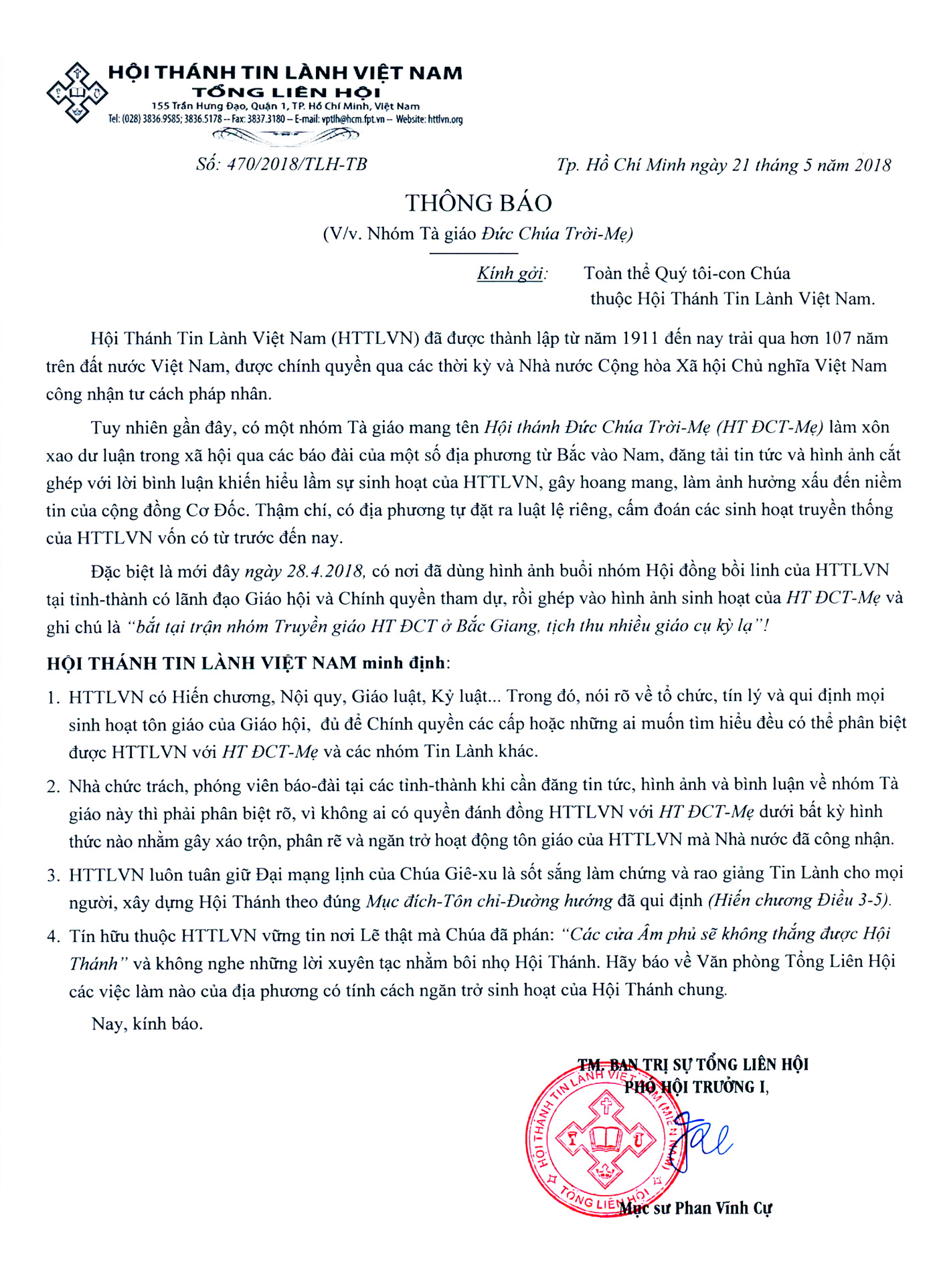 “Không đánh đồng, cản trở sinh hoạt của Tin Lành”