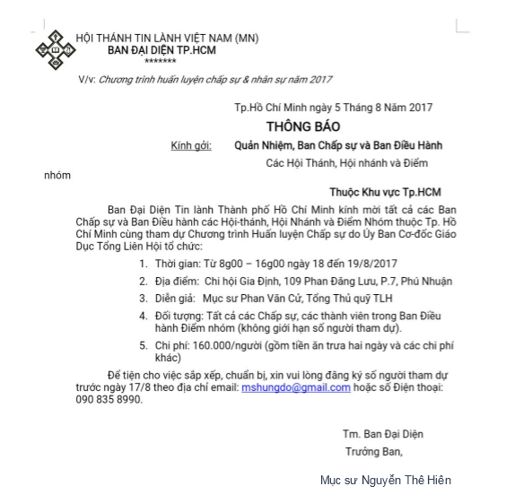 HTTL Việt Nam (MN) | Huấn luyện Chấp sự – Nhân sự 2017